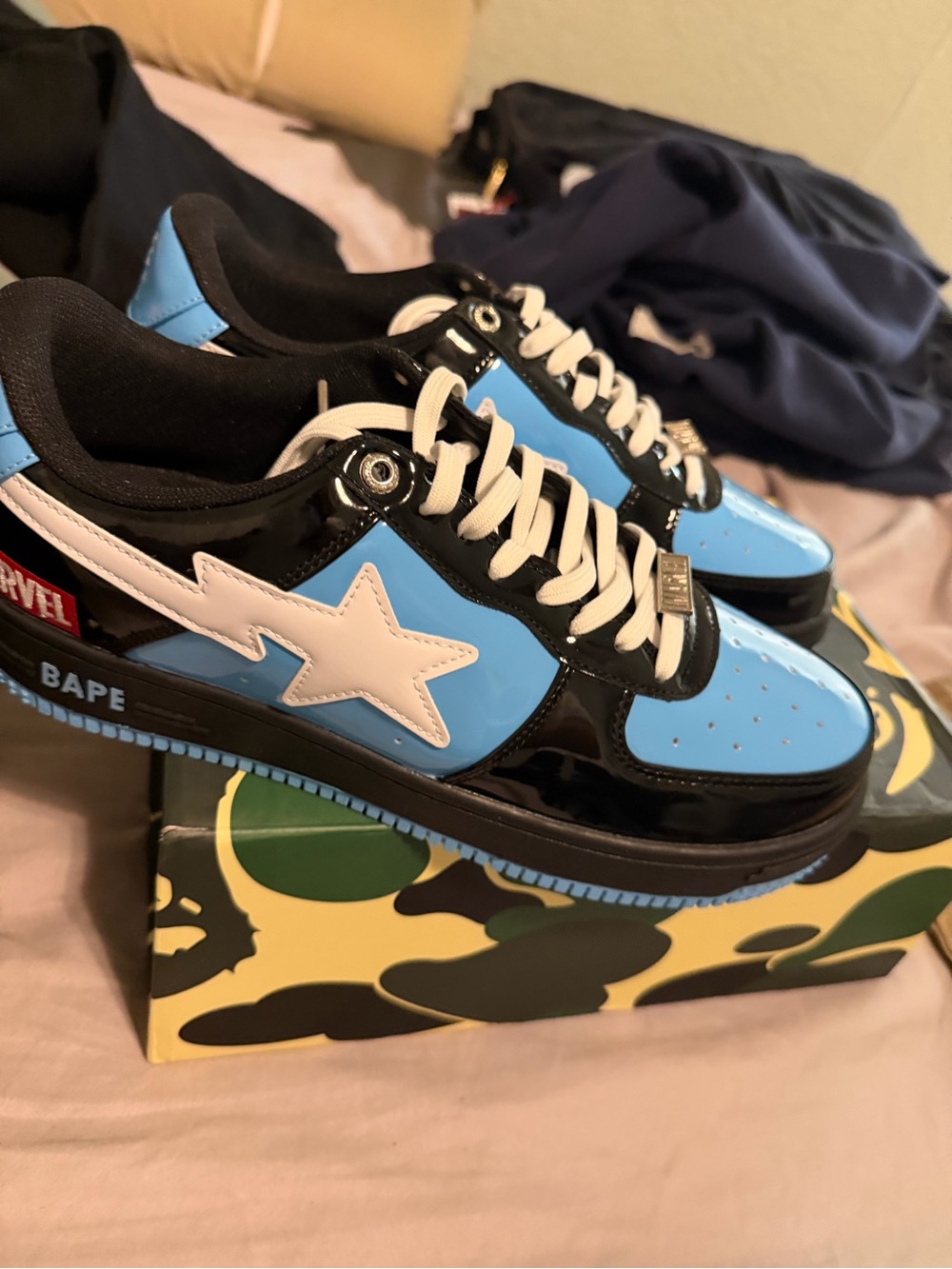Bape Blue & Black Sta Low-Top Sneakers with White Star
